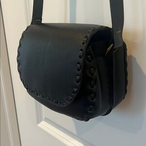 Black Leather Whipstitch Crossbody Bag